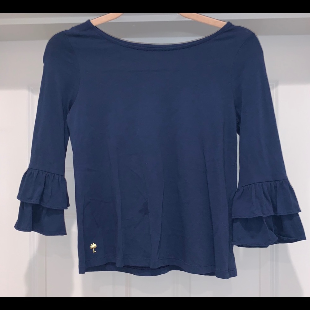 Lilly Pulitzer Ruffle Sleeve Navy Top